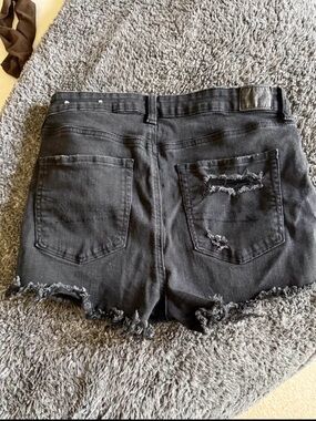 High-Rise Black Distressed Denim Shorts